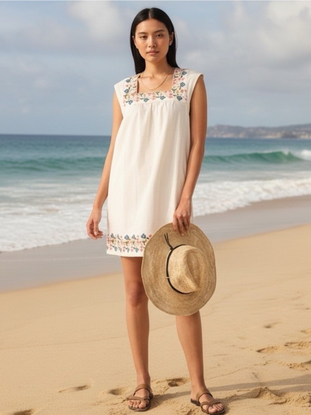 Faherty | Hailee Dress in White Embroidery Detail | Small